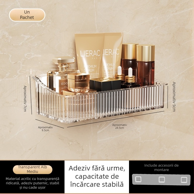 Raft de depozitare montat pe perete pentru baie, pentru produse de igienă, cosmetică și gel de duș