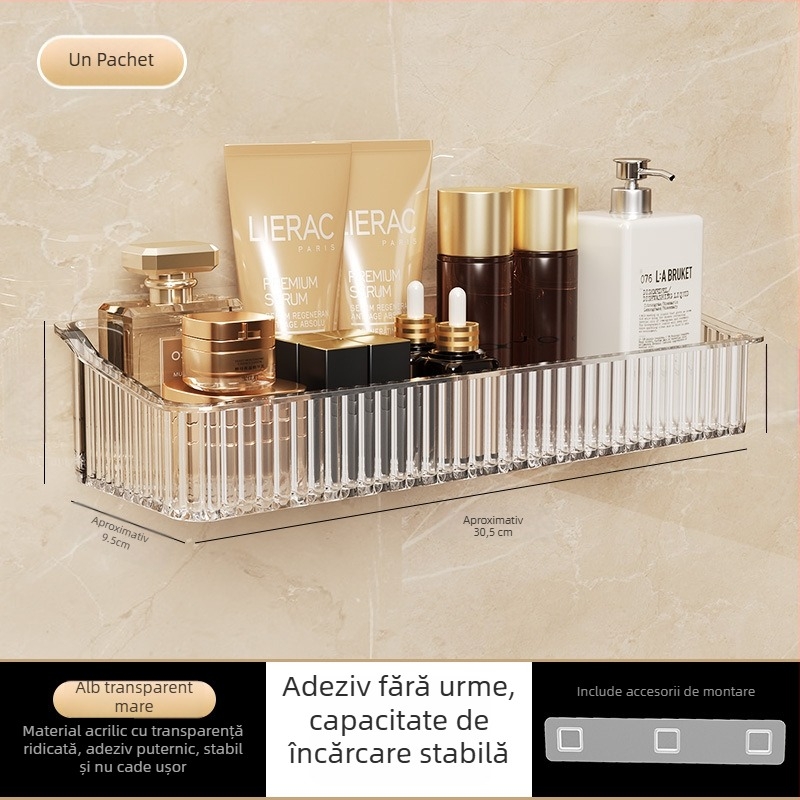 Raft de depozitare montat pe perete pentru baie, pentru produse de igienă, cosmetică și gel de duș