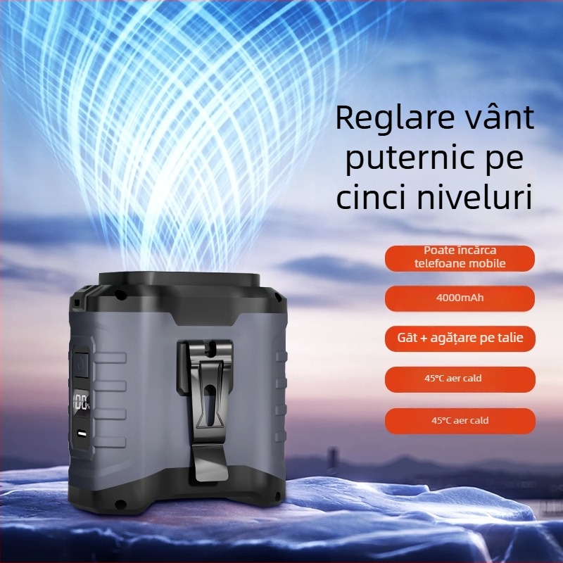 Ventilator tip talie pentru exterior cu baterie încorporată — utilizare dublă, mini ventilator puternic