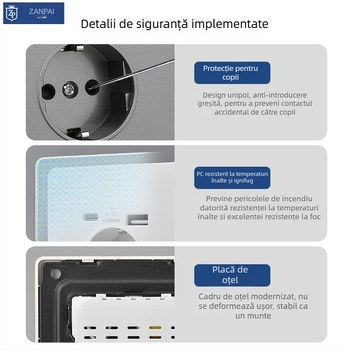 Zan Brand Priză de perete încastrată, tip european 86, 16A, USB-A + Type-C 2A