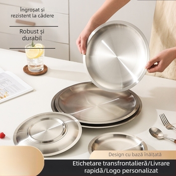 Farfurie circulară groasă din oțel inoxidabil, stil coreean, pentru bucătăria occidentală, tavă pentru carne de vită și grătar
