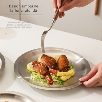 Farfurie circulară groasă din oțel inoxidabil, stil coreean, pentru bucătăria occidentală, tavă pentru carne de vită și grătar