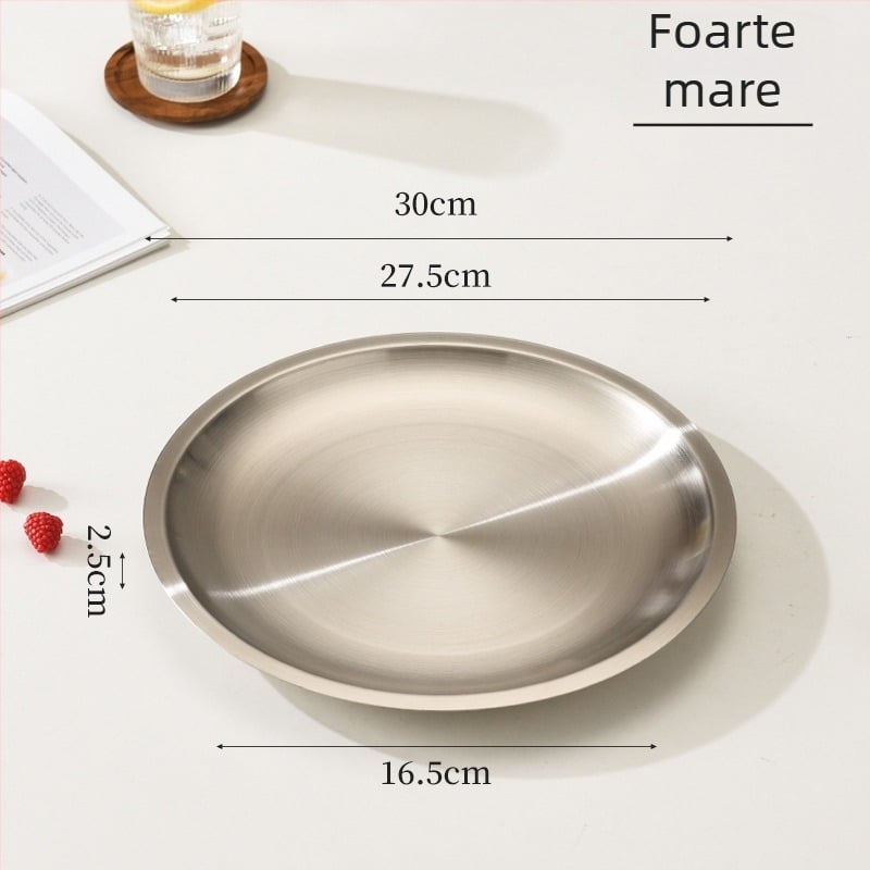 Farfurie circulară groasă din oțel inoxidabil, stil coreean, pentru bucătăria occidentală, tavă pentru carne de vită și grătar