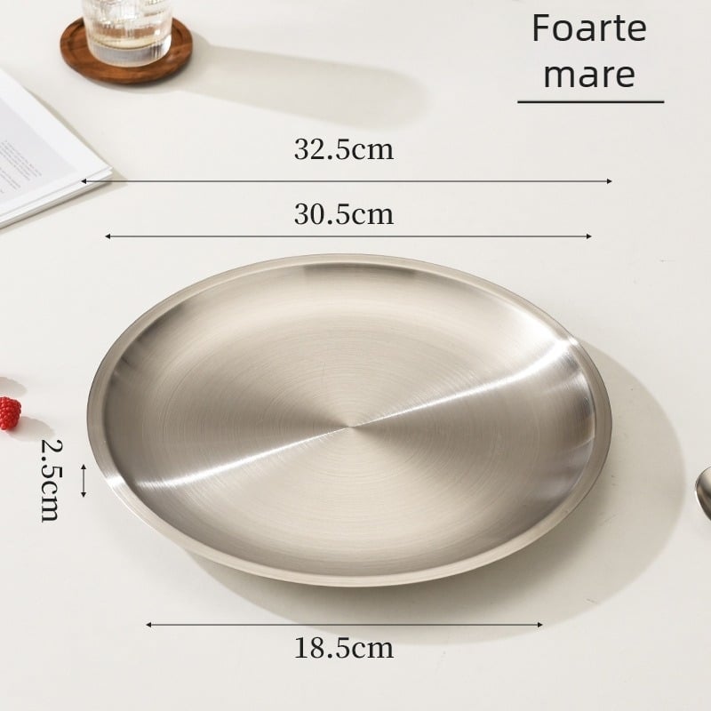 Farfurie circulară groasă din oțel inoxidabil, stil coreean, pentru bucătăria occidentală, tavă pentru carne de vită și grătar