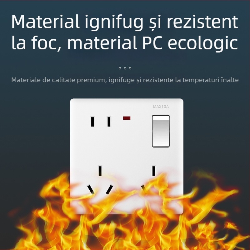 Panou de întrerupător și prize pentru perete, cu un singur întrerupător și opt prize, tip 86, montaj ascuns, alb, nou standard național