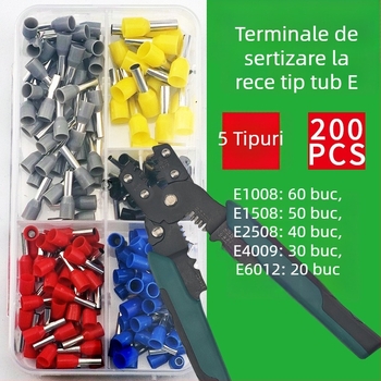 Terminal presat la rece, tip tubular european, set ambalat în cutie, crimp preizolat pentru cabluri