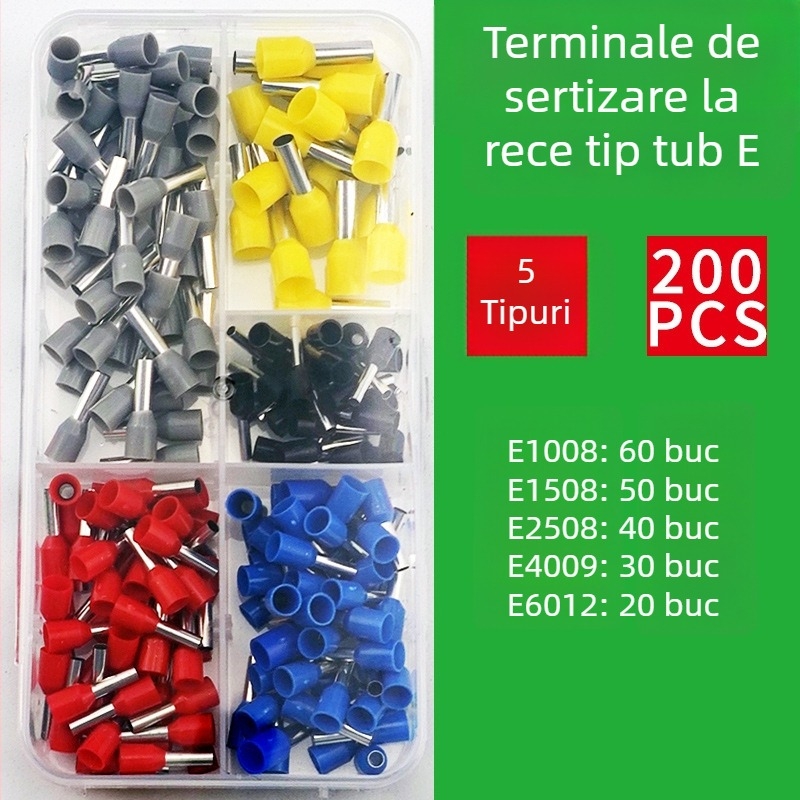 Terminal presat la rece, tip tubular european, set ambalat în cutie, crimp preizolat pentru cabluri