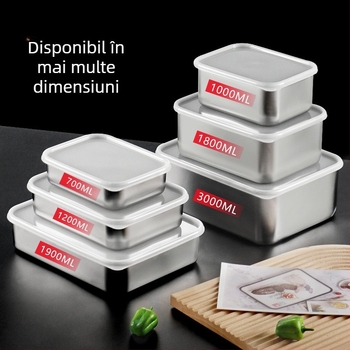 Cutie de depozitare a alimentelor din oțel inoxidabil 304, cu capac etanș, pătrată pentru frigider