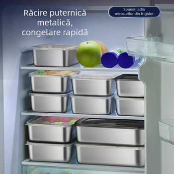 Cutie de depozitare a alimentelor din oțel inoxidabil 304, cu capac etanș, pătrată pentru frigider