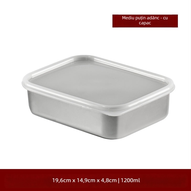 Cutie de depozitare a alimentelor din oțel inoxidabil 304, cu capac etanș, pătrată pentru frigider