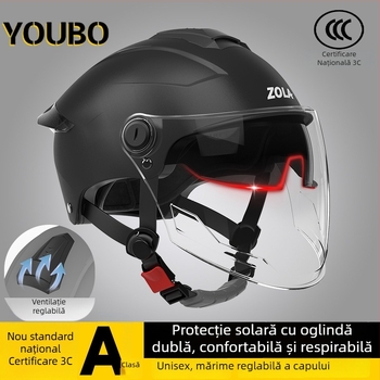 Casca pentru motocicletă electrică, cu standard național 3C, certificat, cu vizieră dublă, pentru femei și bărbați, demi-cască pentru scutere electrice, protecție solară de vară