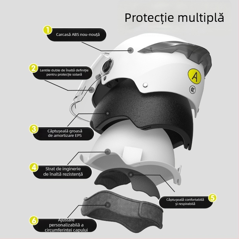 Casca pentru motocicletă electrică, cu standard național 3C, certificat, cu vizieră dublă, pentru femei și bărbați, demi-cască pentru scutere electrice, protecție solară de vară