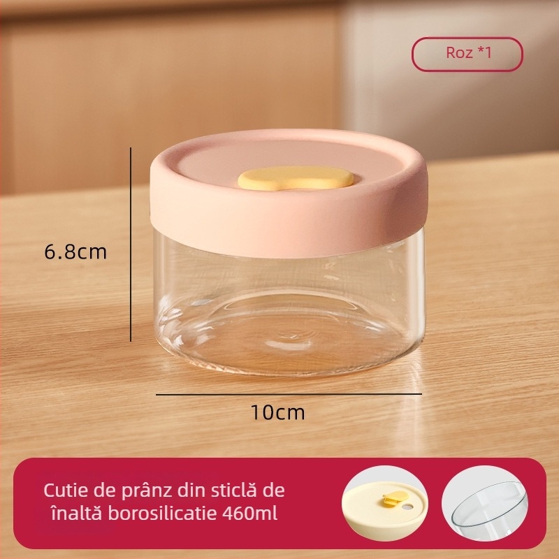 Cutie de prânz din sticlă borosilicat ultra-ușoară, compatibilă cu microunde, capacitate mare, etanșă pentru fructe și mese