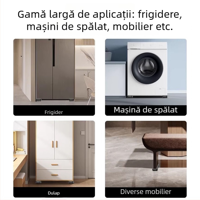 Bază universală pentru mașina de spălat cu roți, reglabilă pe înălțime, antiaderentă și antivibrație, suport cu picioare