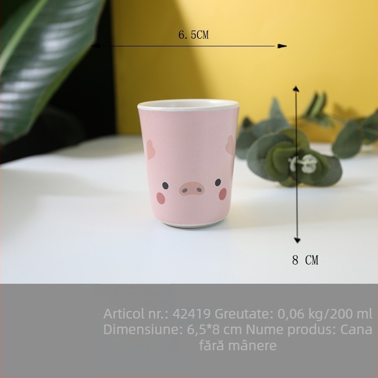 Set de veselă pentru copii din melamină și fibre de bambus, farfurie în formă de purceluș și bol pentru bebeluși, design desen animat, rezistent la căderi