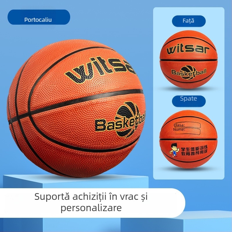 Minge de baschet din cauciuc albastru pentru copii, dimensiuni 3–7, potrivită pentru grădiniță și școala primară.