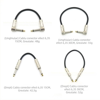 Cablu de efecte pentru chitară, 6,35 mm, cu reducere a zgomotului integrată pentru chitară electrică