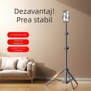 Trepied pentru telefon pentru streaming live, cu bază la podea, telescopic, pliabil, portabil pentru fotografie în aer liber