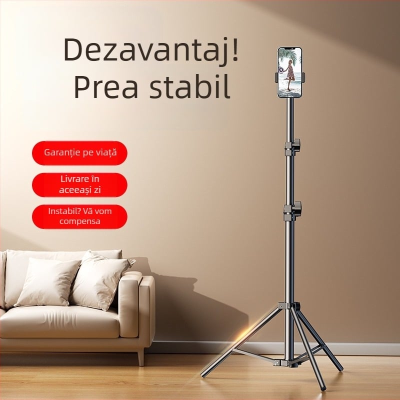 Trepied pentru telefon pentru streaming live, cu bază la podea, telescopic, pliabil, portabil pentru fotografie în aer liber