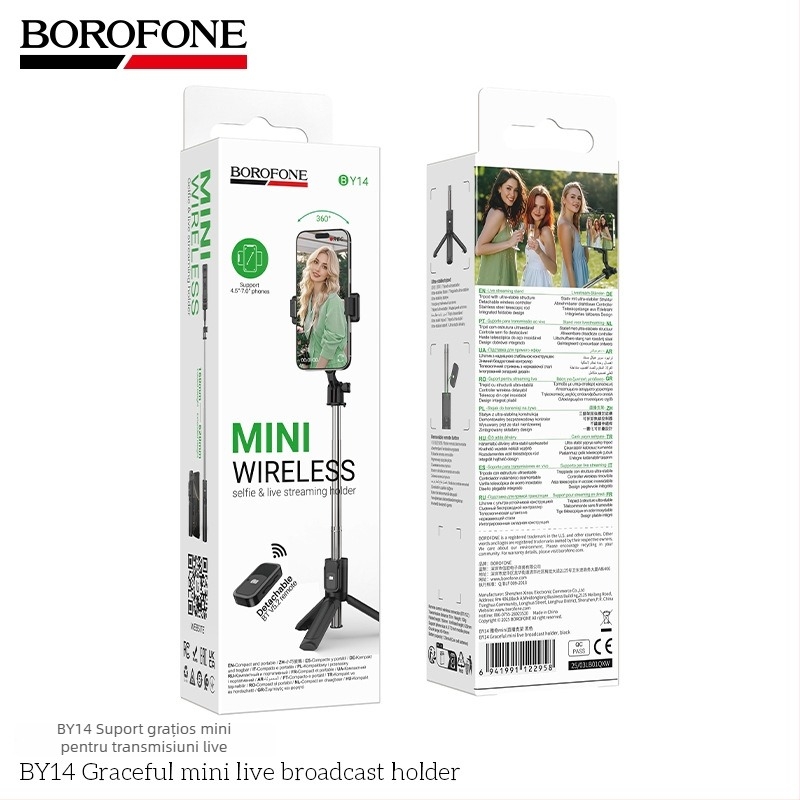 Borofone suport pentru telefon pentru transmisiune live, trepied selfie exterior, telecomandă și funcție retractabilă