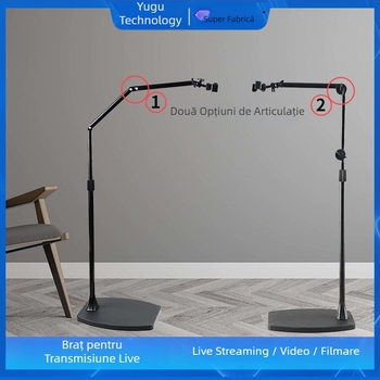 Stand pentru telefon mobil pentru streaming live, montaj pe podea, filmare de sus, rotire 360°, multifuncțional