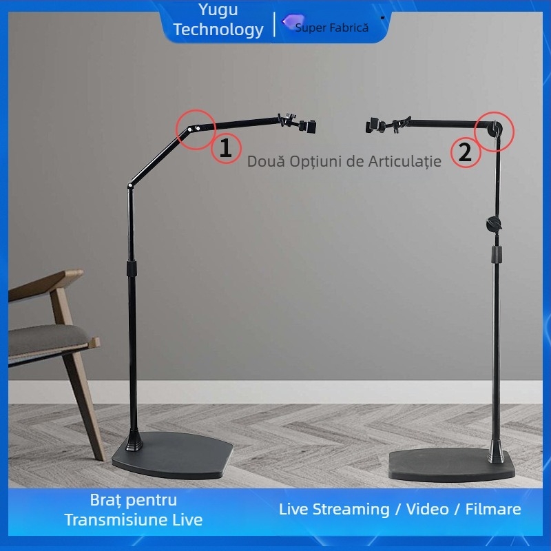 Stand pentru telefon mobil pentru streaming live, montaj pe podea, filmare de sus, rotire 360°, multifuncțional