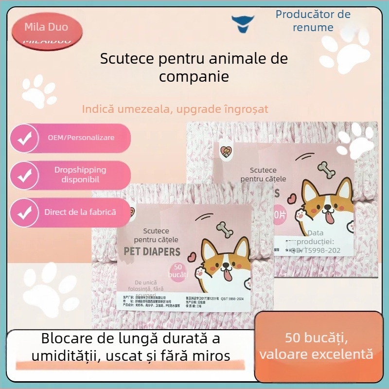 Pantaloni pentru câini în perioada menstruală – femele, talie mică, stil desen animat Milaido