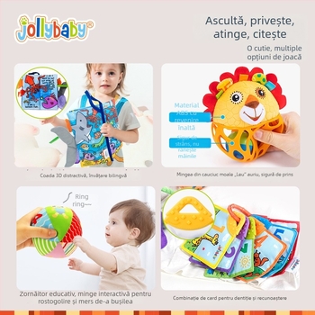 Jollybaby Cutie cadou pentru nou-născuți: set de liniștire și învățare timpurie cu carte din material textil, zornăitoare și jucării pentru sugari 0–6 luni