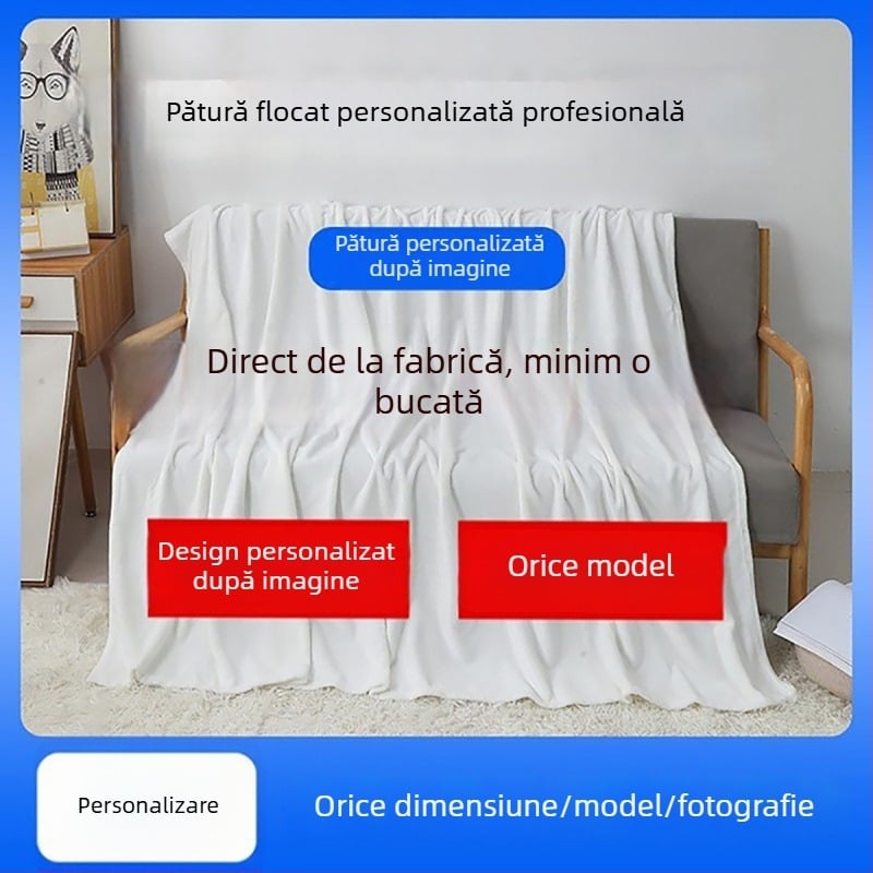 Cuvertură de flanel imprimată digital, poliester, 800–1000 g, premium, stil minimalist modern, potrivită pentru toate sezoanele.