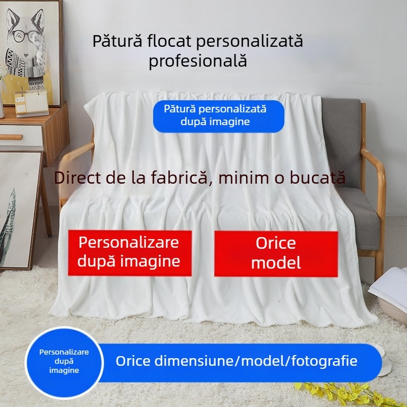 Cuvertură de flanel imprimată digital, poliester, 800–1000 g, premium, stil minimalist modern, potrivită pentru toate sezoanele.