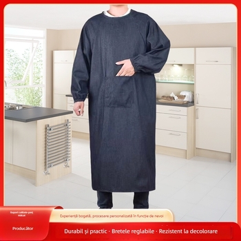 Șorț din denim cu mâneci lungi pentru sudură, design reversibil, lungime extinsă, anti-murdărire, rezistent la uzură, îmbrăcăminte de lucru groasă