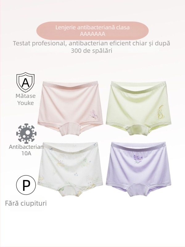 Lenjerie intimă pentru fete, Categoria A, antibacteriană, boxeri subțiri pentru copii 3-8 ani, țesătură Ecocos cu 92,9% fibre din celuloză regenerată, Warm Buds