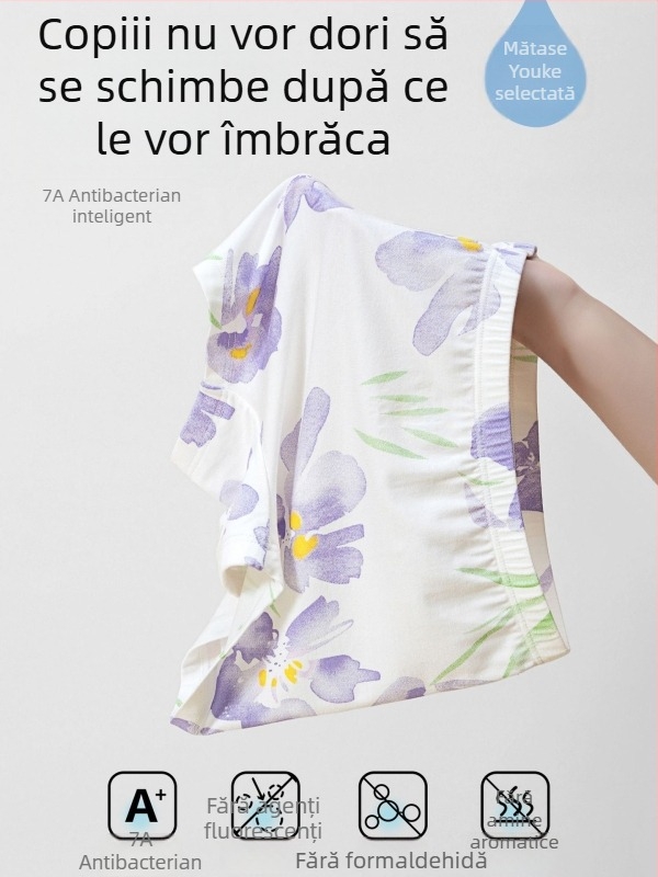 Lenjerie intimă pentru fete, Categoria A, antibacteriană, boxeri subțiri pentru copii 3-8 ani, țesătură Ecocos cu 92,9% fibre din celuloză regenerată, Warm Buds