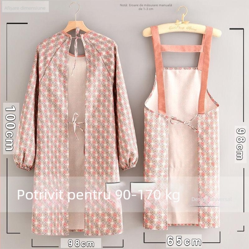 Șorț din pânză cu mâneci lungi pentru femei, anti-murdărie și rezistent la uzură, pentru gătit acasă, ținuta de lucru drăguță