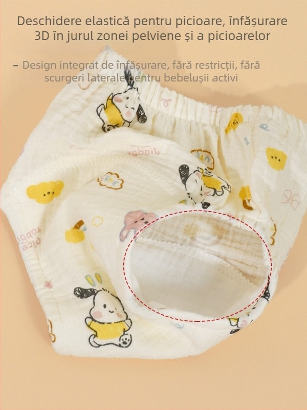 Pantaloni de antrenament pentru olita, stil coreean, cu protecții impermeabile pentru scutece, bumbac 100% muselină, pantaloni de învățare pentru toate anotimpurile