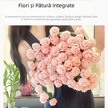 Cuvertură tricotată manual cu buchet de trandafiri, motive florale — pătură de odihnă, cadou pentru cele mai bune prietene