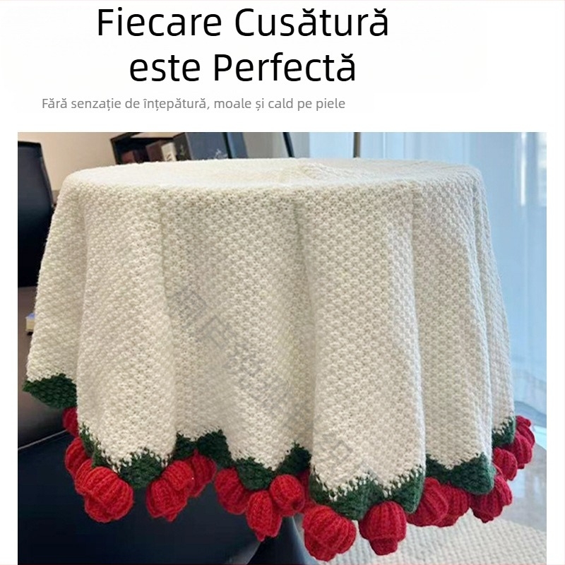 Cuvertură tricotată manual cu buchet de trandafiri, motive florale — pătură de odihnă, cadou pentru cele mai bune prietene