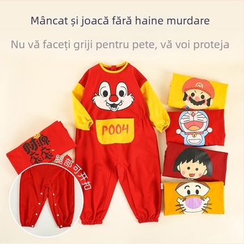 Salopetă impermeabilă pentru copii, corp întreg, mâneci lungi, reversibilă, imprimeu desen animat, pentru plimbări de toamnă