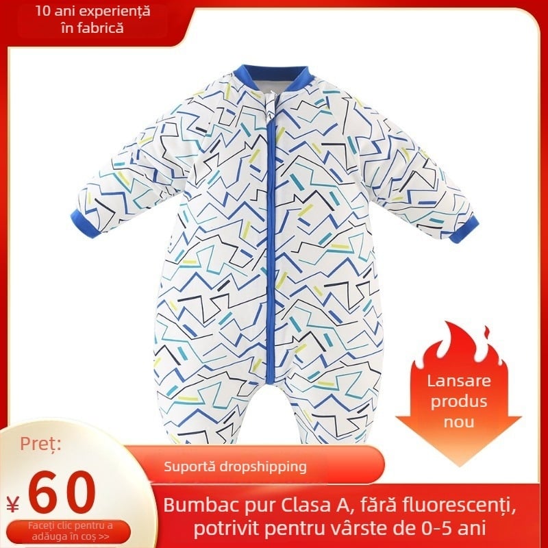 Sac de dormit pentru bebeluși din 100% bumbac, cu separare a picioarelor, gros pentru toamnă și iarnă