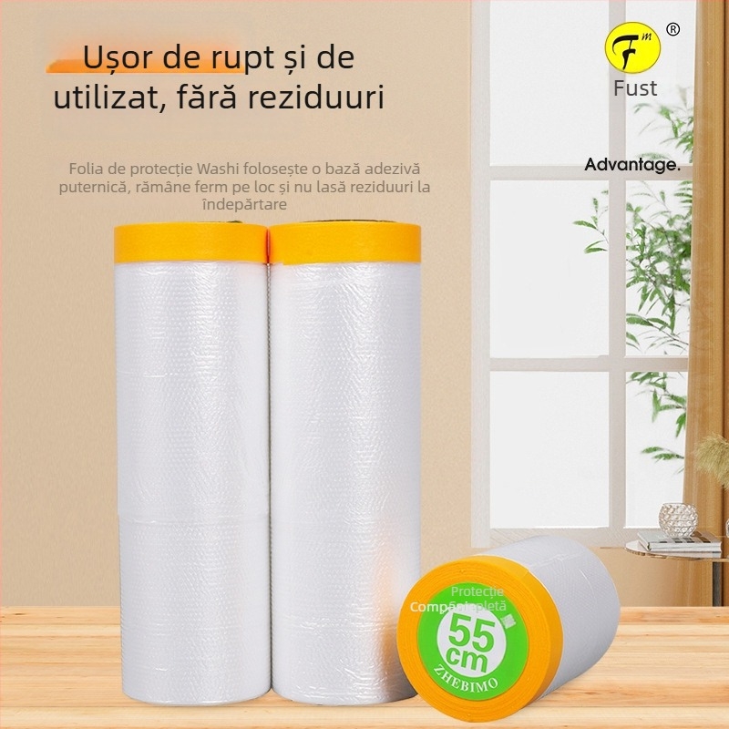 Folie de mască transparentă pentru vopsire — folie de protecție pentru mobilier și pereți, de unică folosință, protecție împotriva prafului
