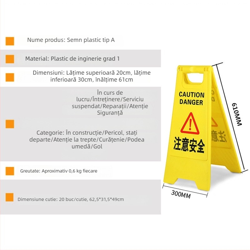 Semn în formă de A – Interzis parcare, avertisment pentru suprafață alunecoasă