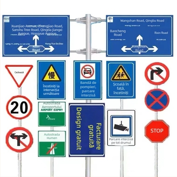 Semn rutier din aluminiu pentru autostradă, cu stâlp unic și braț consolă