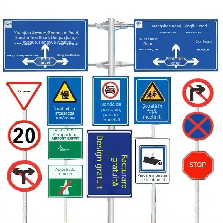 Semn rutier din aluminiu pentru autostradă, cu stâlp unic și braț consolă