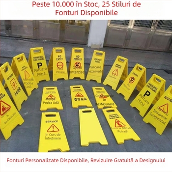 Semnal în formă de A – avertizare: Oprire interzisă, nu parcați, indicator zonă parcare, suprafață alunecoasă, stâlp de parcare.