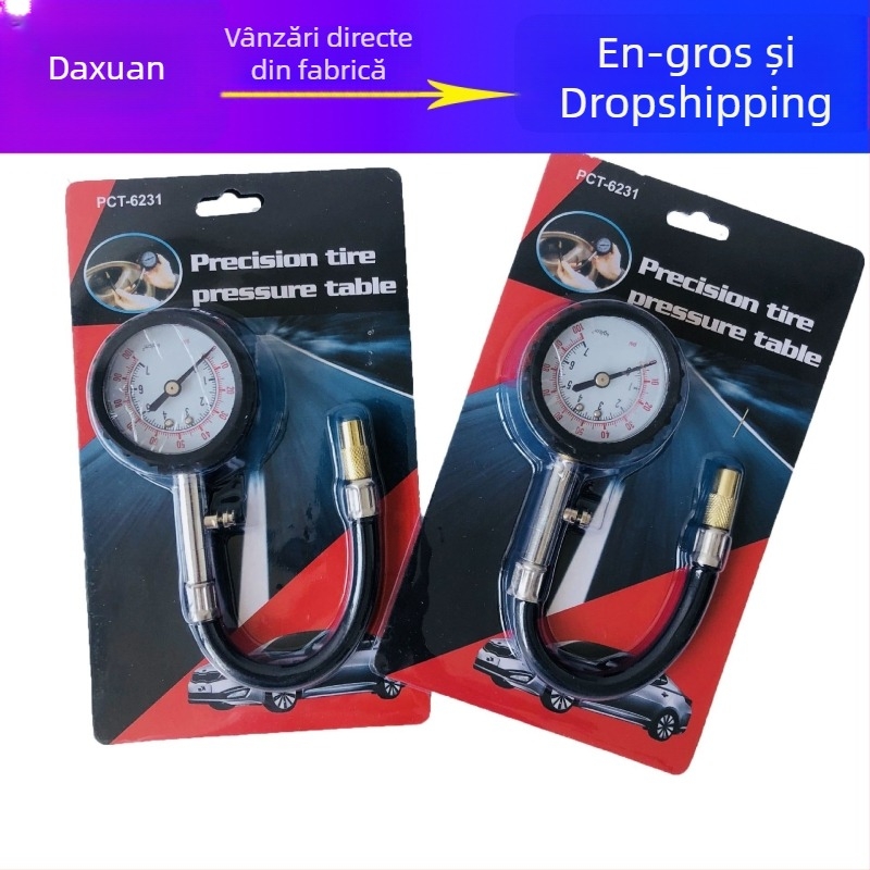 Manometru de presiune pentru pneuri auto, înaltă precizie, cu furtun lung și funcție de dezumflare; mecanic, monitor multifuncțional de presiune