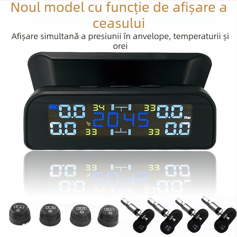 T12 Sistem fără fir de monitorizare a presiunii pneurilor, alimentat cu energie solară, cu voce încorporată