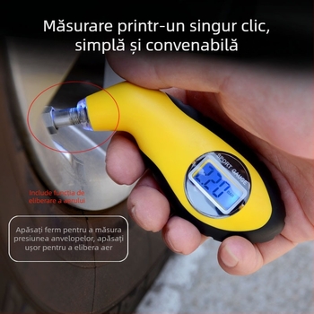 Manometru pentru presiunea pneurilor auto, cu afișaj LCD digital și iluminare LED, precizie înaltă