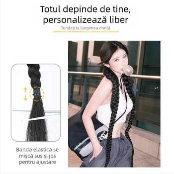 Perucă rezistentă la căldură, cu împletituri lungi răsucite și două cozi, aspect natural, păr sintetic