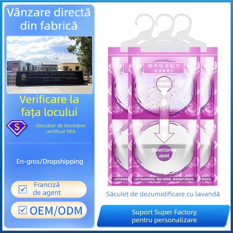 Desicant pentru garderobă cu parfum de lavandă, 230 g, pentru agățat, absorbție rapidă a umezelii