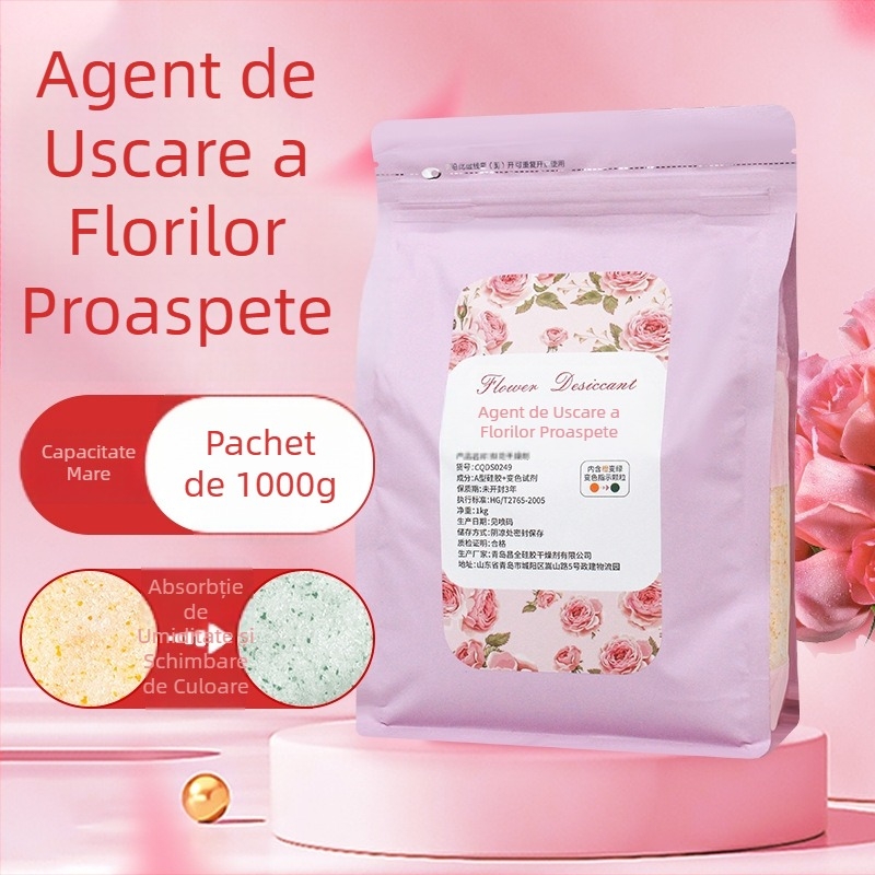 Desicant din gel de silice, 1 kg, cu schimbare de culoare (portocaliu‑alb) pentru uscarea florilor; mușețel și trandafiri uscați, pentru expoziții DIY